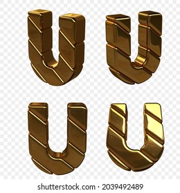 Vector illustration of letters made of gold. 3d letter U