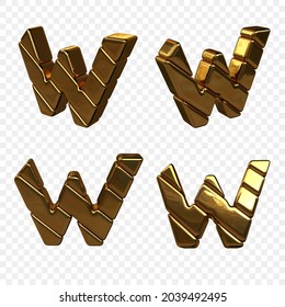 Vector illustration of letters made of gold. 3d letter W