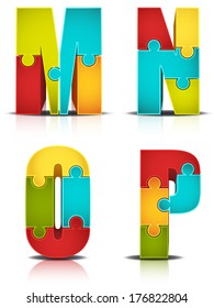 Vector illustration of letters made of puzzle.