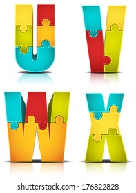 Vector illustration of letters made of puzzle.