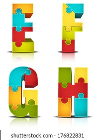 Vector illustration of letters made of puzzle.