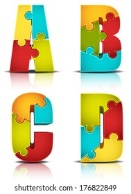 Vector illustration of letters made of puzzle.