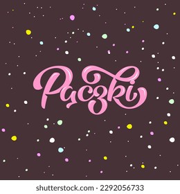 Ilustración vectorial con letras Pączki (donuts medios en polaco) sobre fondo colorido