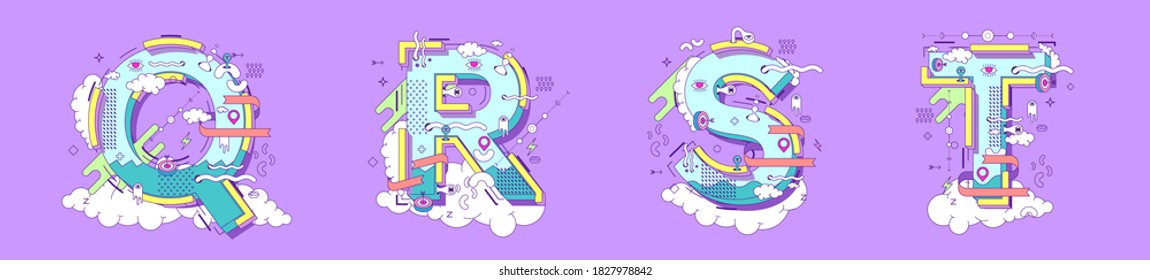 Vector illustration. Letters Q,R,S,T, illustration in doodle style. 