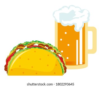 Vector illustration of lettuce and ground meat taco. Tortillas