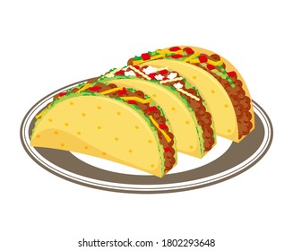 Vector illustration of lettuce and ground meat taco. Tortillas