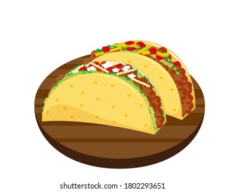 Vector illustration of lettuce and ground meat taco. Tortillas