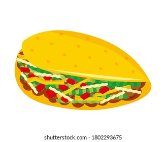 Vector illustration of lettuce and ground meat taco. Tortillas