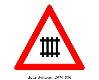 Vector illustration of a Level crossing with barriers ahead Warning Traffic Sign