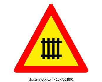 Vector illustration of a Level crossing with barriers ahead Warning Traffic Sign