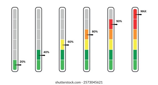 Vector illustration of level indicator meter with percentage units isolated on white background. Art design progress bar template. Abstract concept graphic slider infographic element