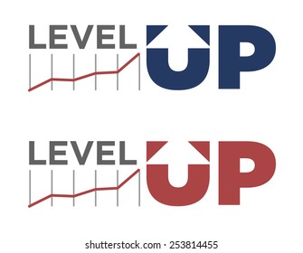 Vector Illustration Of Level Up Text In Different Colors 