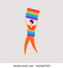 Vector illustration of LGBT activist in pride parade. Flat style