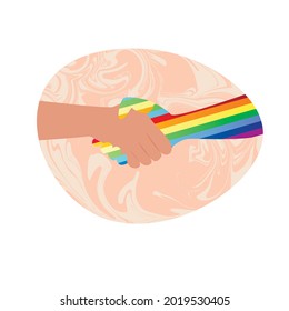  Vector illustration of the LGBT community. A multicolored rainbow in the form of a hand, a handshake of a representative of LGBT people and society. Human rights and tolerance. card, banner 