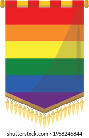 Vektorgrafik einer GLT-Fahne, die von einem goldenen Pol auf weißem Hintergrund hängt.  Zeichen der Adel. Banner mit Leerzeichen. Banner im mittelalterlichen Stil