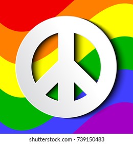 Vector illustration of lgbt flag with white peace sign