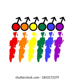Vector illustration of LGBT Pride Month.  Celebrated annual.  LGBT flag brush stroke.  Pride day line abstract logo.  Human rights and tolerance.  Vector illustration isolated on white background.
