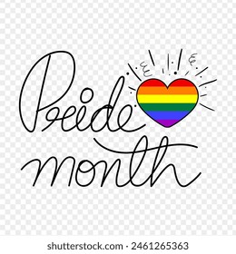 Vector illustration of LGBT Pride Month hand written calligraphy on transparent background