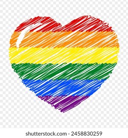 Vector illustration of LGBTQ heart sketch on transparent background