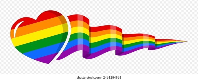 Vector illustration of LGBTQ heart with wavy flag on transparent background