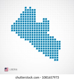 Vector illustration of Liberia map dotted basic shape icons and flag