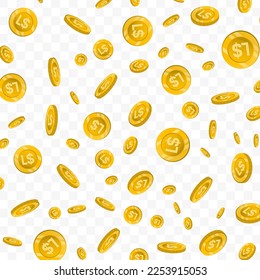 Vector illustration of Liberian Dollar currency. Flying gold coins on transparent background (PNG).