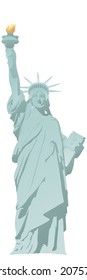 Ilustración vectorial de Liberty Enlighing the World en pleno crecimiento sobre un fondo blanco. Lugares emblemáticos de Nueva York. Monumento Nacional de los Estados Unidos.