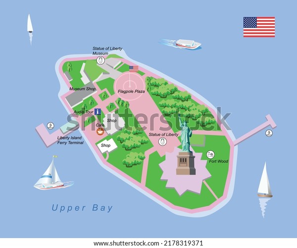 Vector Illustration Liberty Island Map Usa Stock Vector (Royalty Free