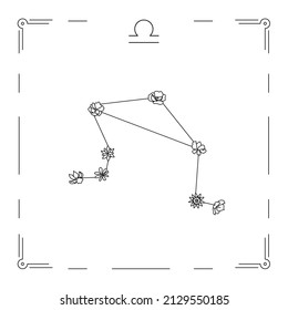 Vector illustration of Libra constellation with flowers and zodiac sign. 