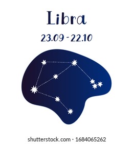 Vector illustration of Libra zodiac constellation isolated on a white background. 