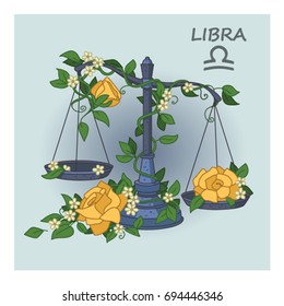 Vector illustration. Libra zodiac sign in flower decoration.