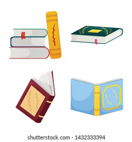 Vector illustration of library and bookstore symbol. Set of library and literature stock symbol for web.