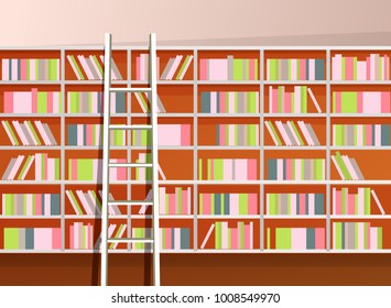 vector illustration library shelves bookshelves library flat style