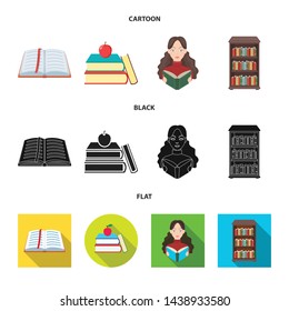Vector illustration of library and textbook icon. Set of library and school vector icon for stock.