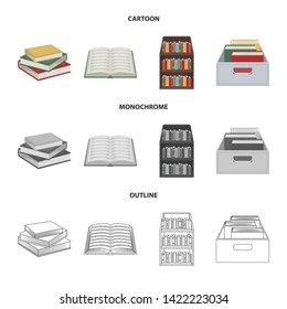 Vector illustration of library and textbook logo. Set of library and school vector icon for stock.