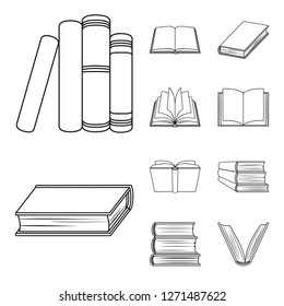 Vector illustration of library and textbook sign. Set of library and school vector icon for stock.