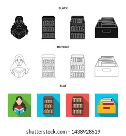 Vector illustration of library and textbook symbol. Set of library and school stock vector illustration.