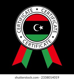 Vector illustration of Libya ribbon certificate on black background.