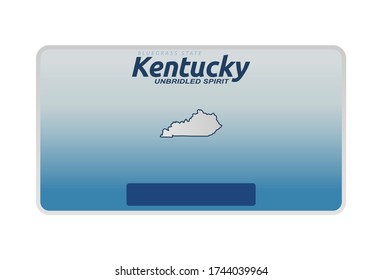 Vector illustration of a license plate of the US state of Kentucky isolated on a white background. Realistic Kentucky car number and text: unbridled spirit.