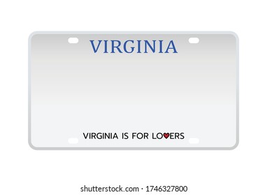 Vector illustration of license plate of US state of Virginia isolated on white background.