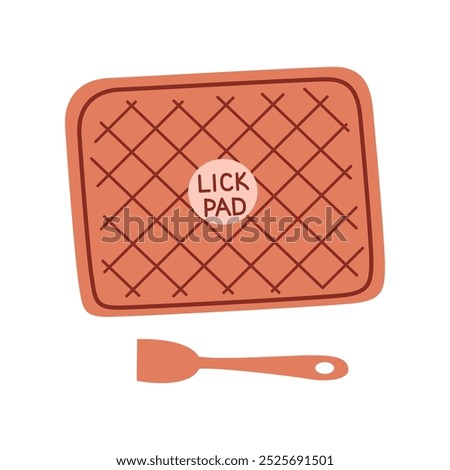 Vector illustration of a lick pad for dogs and cats. Flat cartoon design of a silicone mat for pets, calming and interactive accessory for stress relief and training. Fun and practical pet care tool