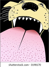 Vector illustration of a licking dog close-up