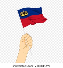 Vector illustration of Liechtenstein flag in hand on transparent background