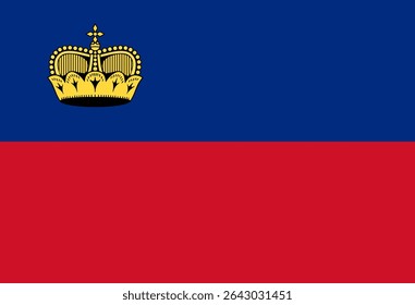 Vector illustration of Liechtenstein flag showcasing the distinctive crown symbol on a blue and red bicolor background.
