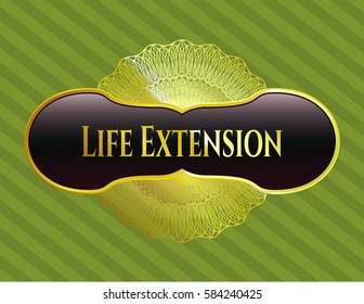 Vector Illustration of Life Extension shiny badge black with golden color
