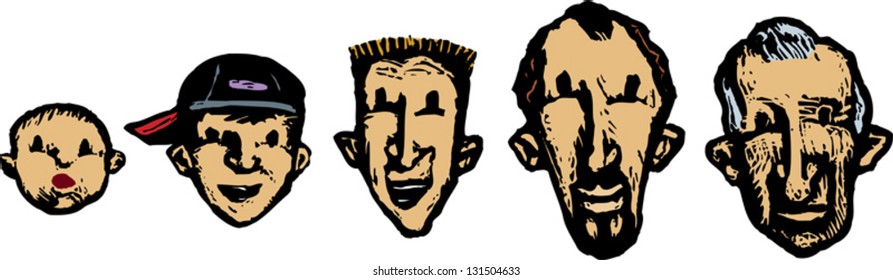 Vector illustration life stages from little boy to senior man