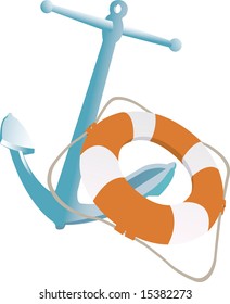 Vector illustration of life-belt and anchor
