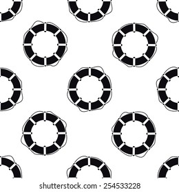 Vector illustration of lifebuoy  seamless pattern on white background.