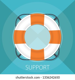 Vector illustration of lifeguard support & preserver - online help with rescue symbol " support "safety lifesaver concept