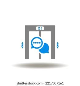 Vector illustration of lift with speech bubbles. Icon of elevator pitch. Symbol of negotiations in the elevator during the break or on the way to the office.